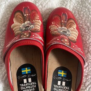 Swedish Red Floral Mules